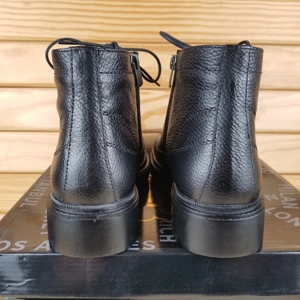 Men's 100% Genuine Leather Black Ankle Boots 7 US Paul Branco Side Zip Lace-up